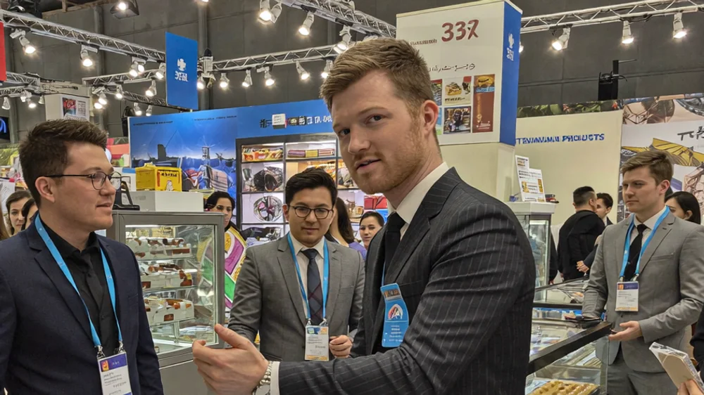 Bram van der Wielen en klant samen op een Chinese vakbeurs